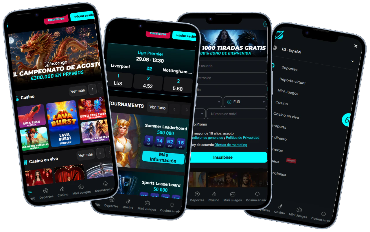 Cosmobet Casino versión móvil con juegos, apuestas, menú y registro